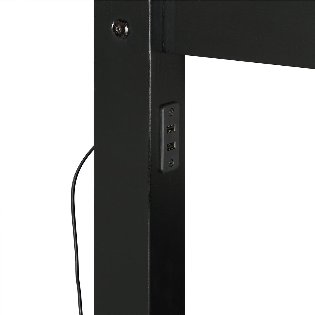 Moon Full-Over-Full Wood Bunk Bed with USB Port and Integrated Ladder - Black
