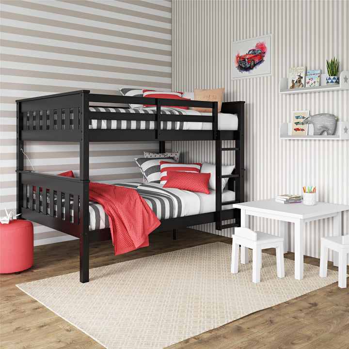 Moon Full-Over-Full Wood Bunk Bed with USB Port and Integrated Ladder - Black