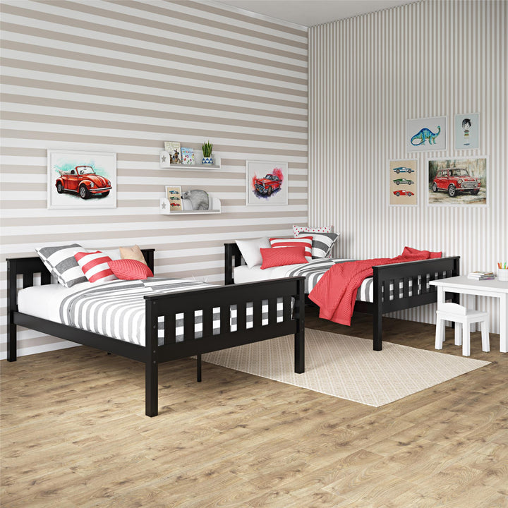 Moon Full-Over-Full Wood Bunk Bed with USB Port and Integrated Ladder - Black