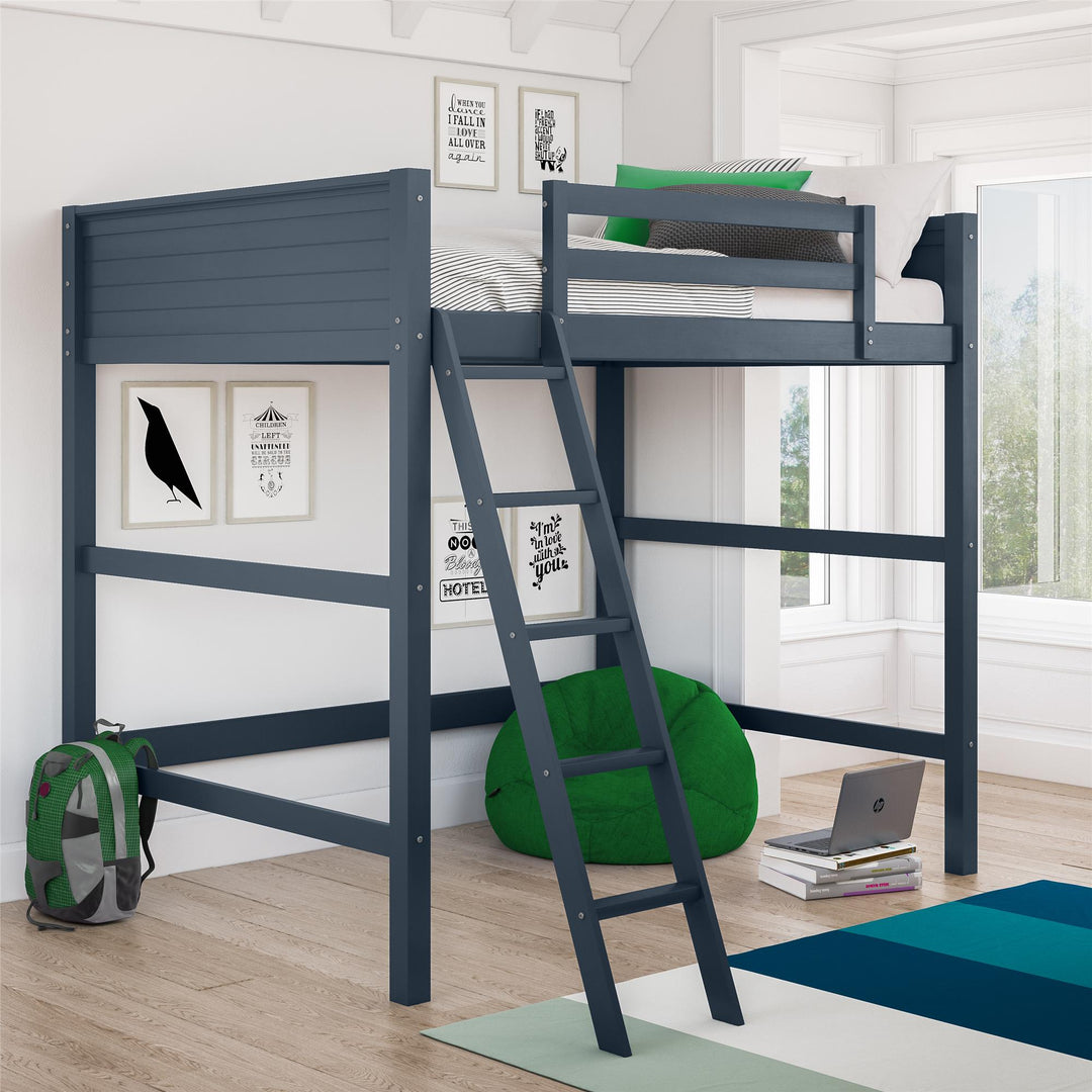 Stylish Wooden Loft Bed with Storage -  Blue