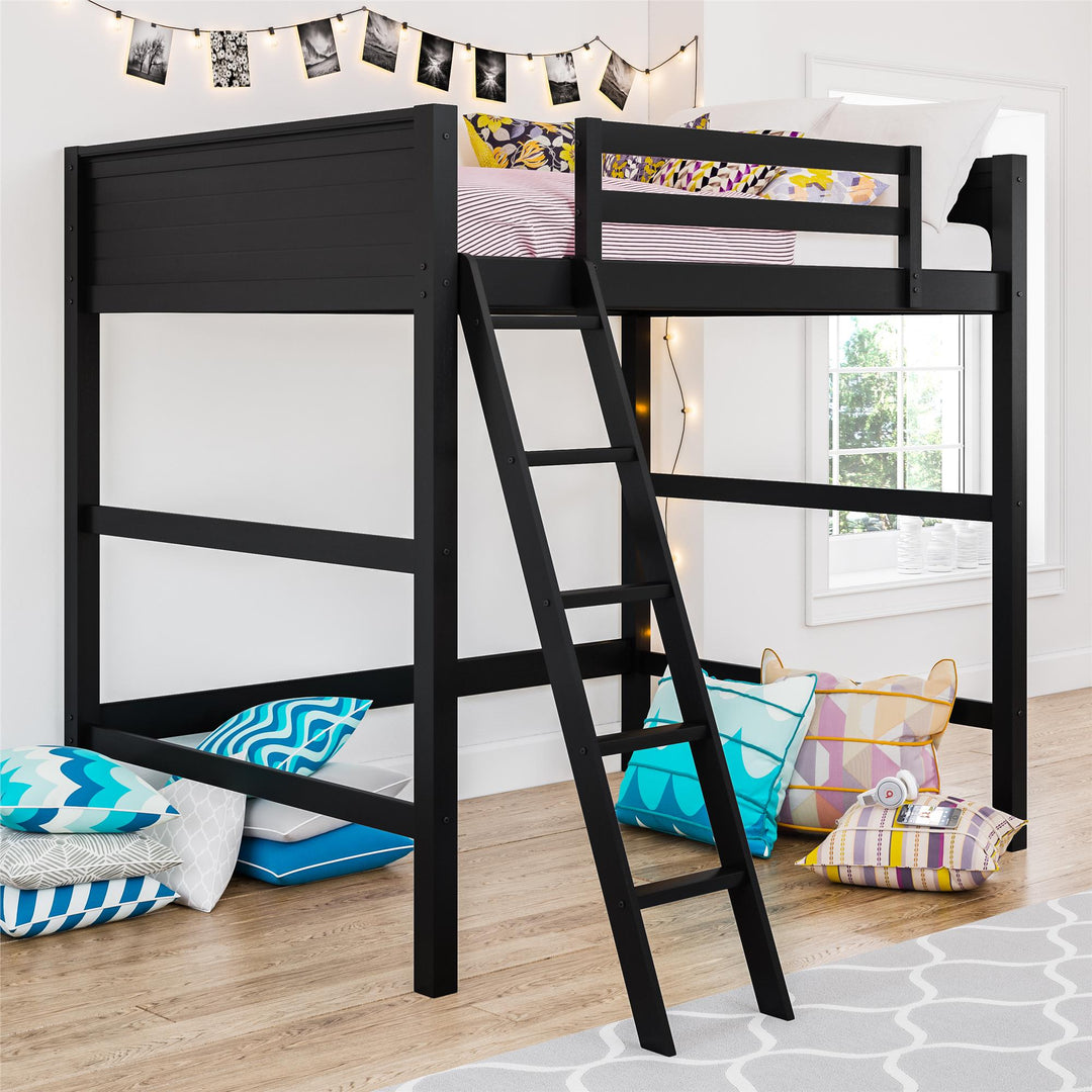 Wooden Loft Bed with Storage Drawers -  Black