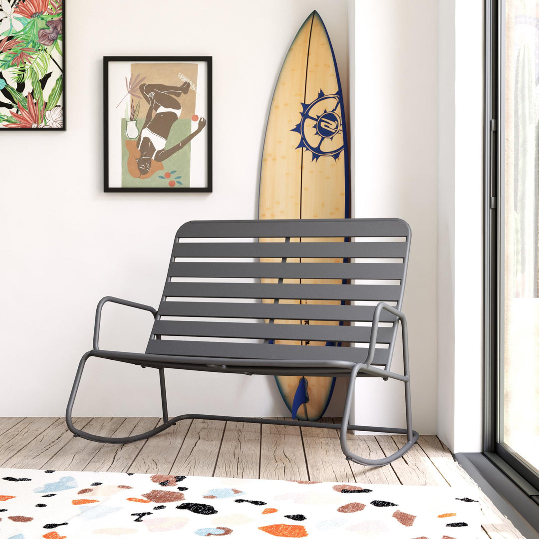 Roberta Outdoor/Indoor Rocker Loveseat - Charcoal - 1-Pack