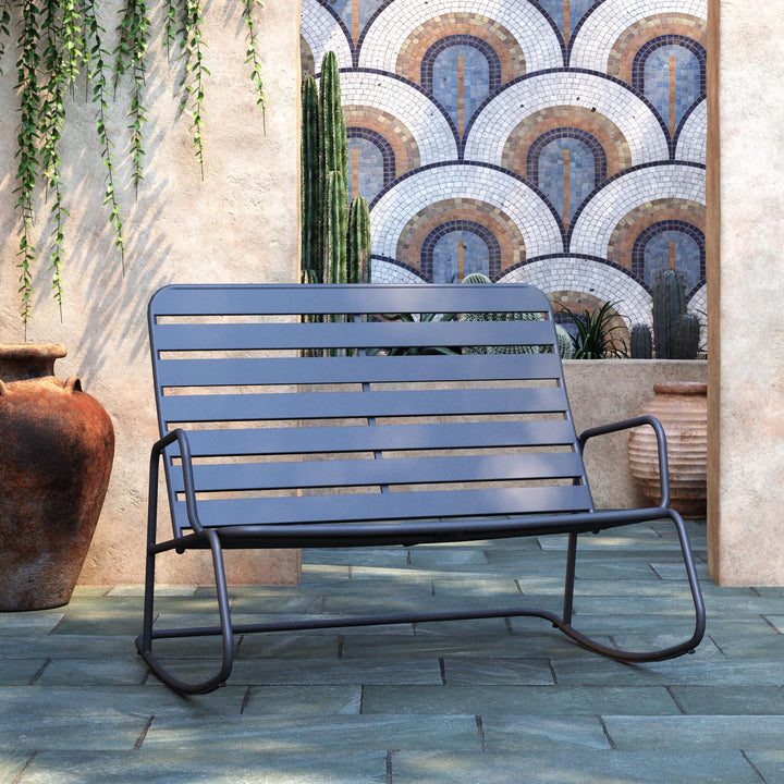 Roberta Outdoor/Indoor Rocker Loveseat - Charcoal - 1-Pack