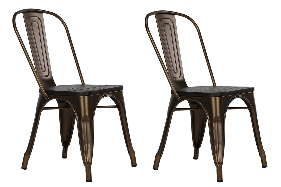 Stylish Fusion Metal and Wood Dining Chair -  Bronze