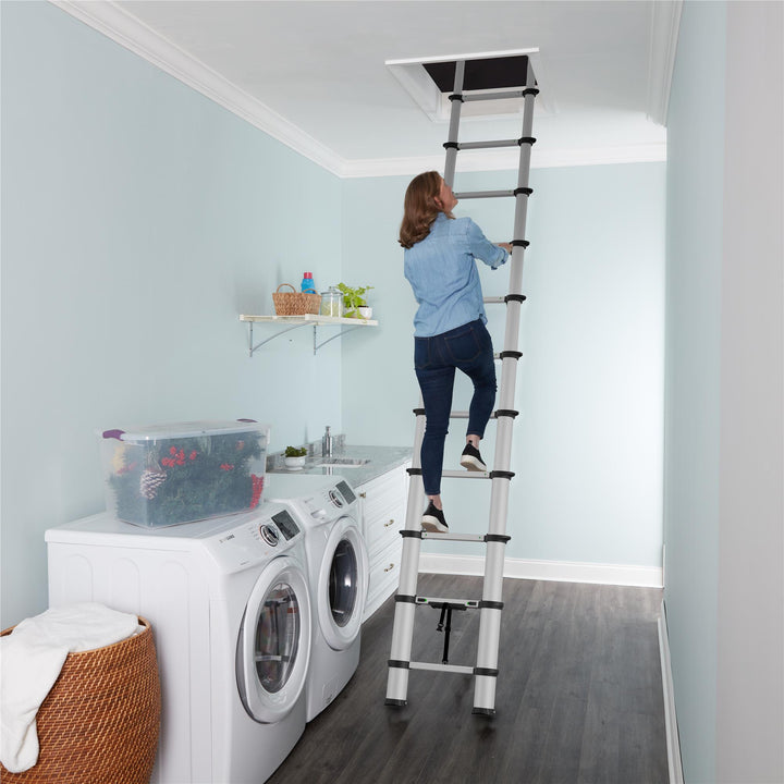 SmartClose Telescoping Aluminum Ladder with ergonomic grips and top cap - Graphite Grey - 16ft