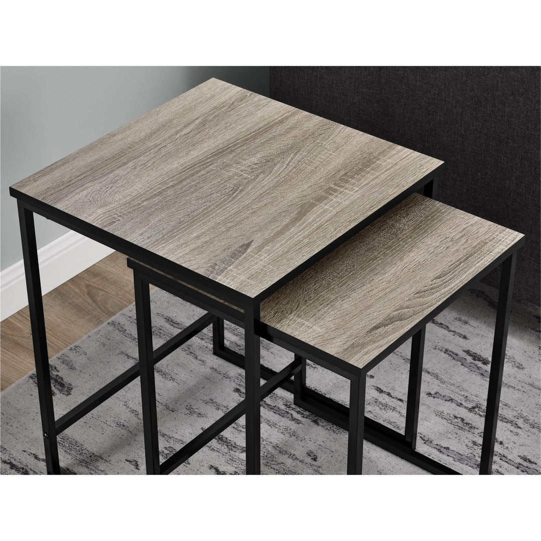 Compact nesting tables with industrial design -  Distressed Gray Oak