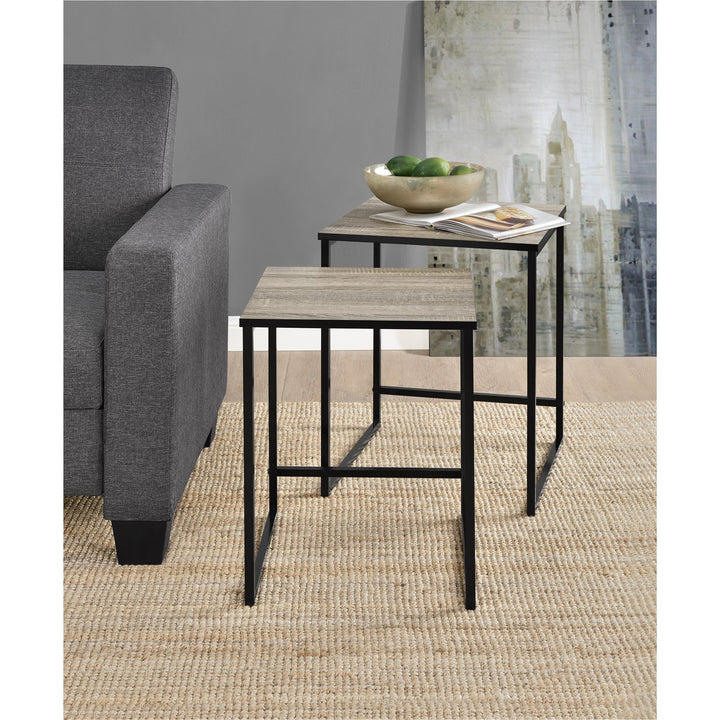 Compact nesting tables with industrial design -  Distressed Gray Oak