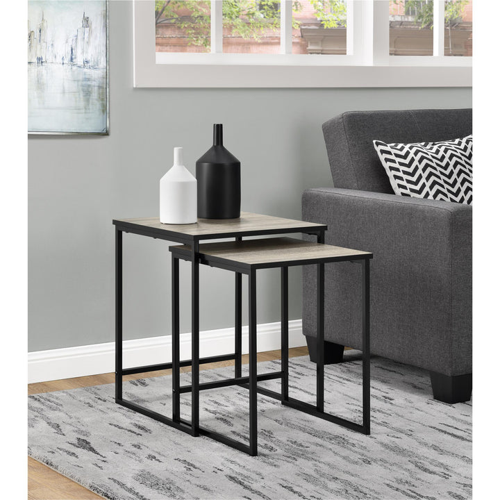 Two-piece rustic table ensemble with industrial design -  Distressed Gray Oak