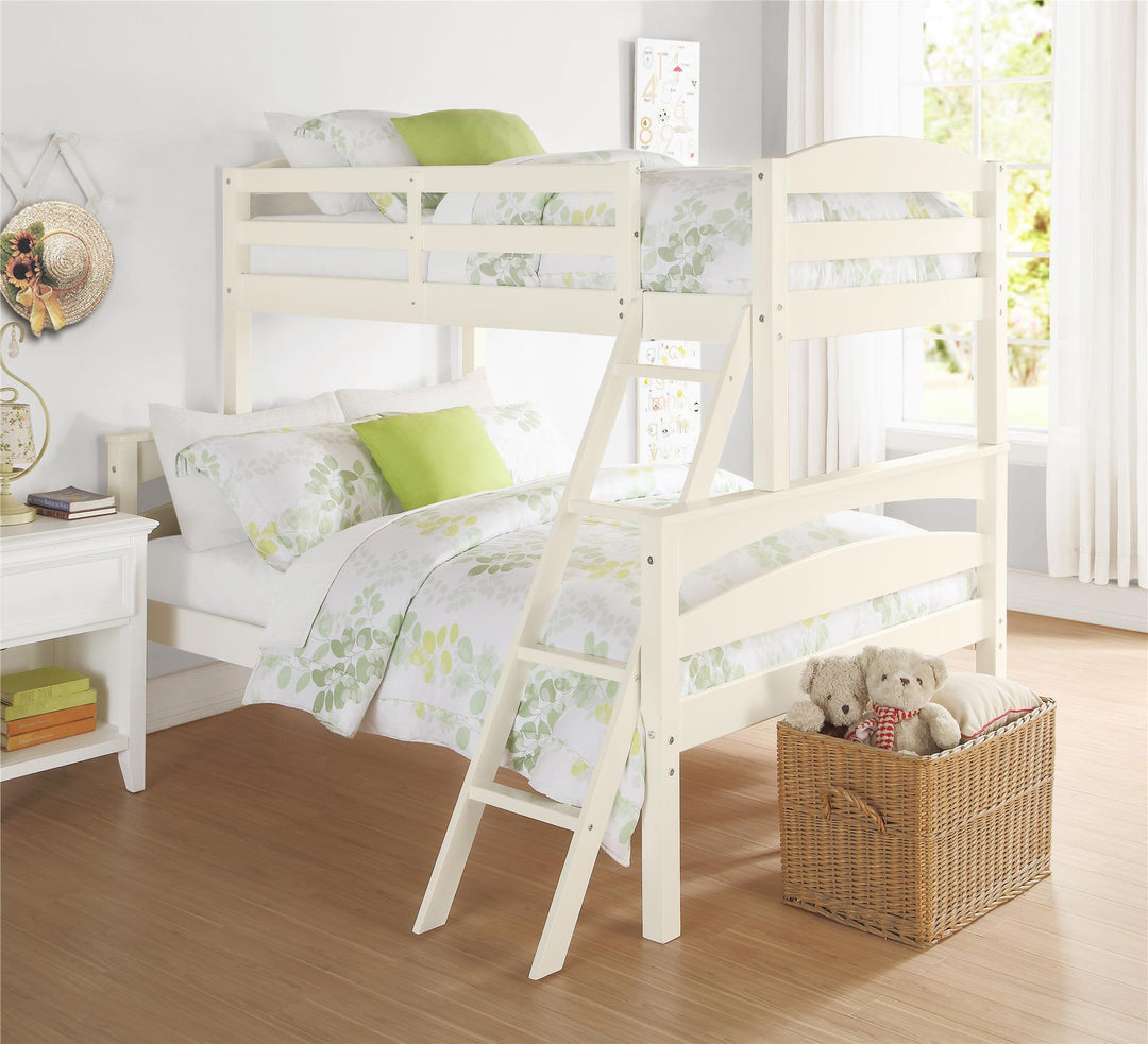 Brady Twin over Full Wooden Bunk Bed Frame with Ladder -  White