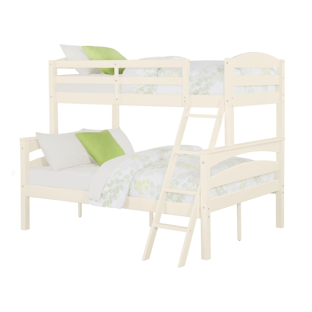 Brady Twin over Full Bunk Bed Frame with Wooden Ladder -  White
