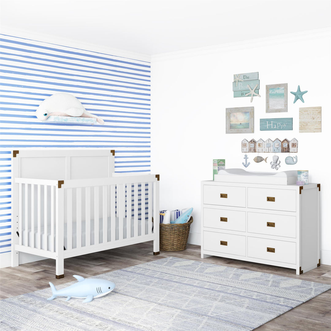 Miles 5 in 1 Convertible Crib with Brass Finished Accents - White