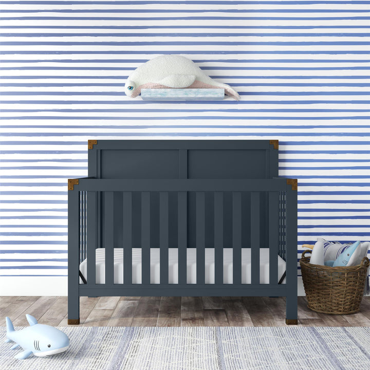 Miles 5 in 1 Convertible Crib with Brass Finished Accents - Graphite Blue