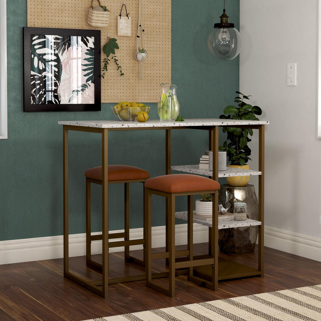 Nora 3-Piece Pub Set with Faux Terrazzo Top - White