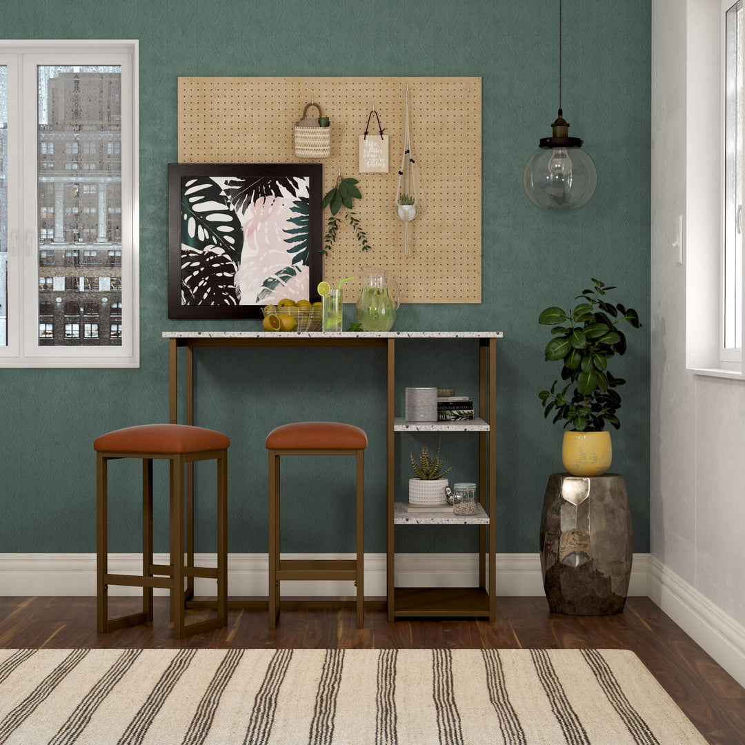 Nora 3-Piece Pub Set with Faux Terrazzo Top - White