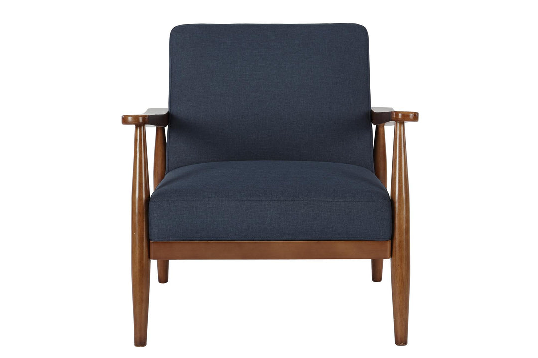 Brynn Mid Century Solid Wood Reclining Accent Chair with Upholstered Seat  -  Blue