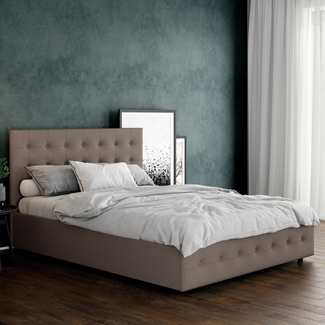 Cambridge Upholstered Bed with Storage - Grey Linen - Queen