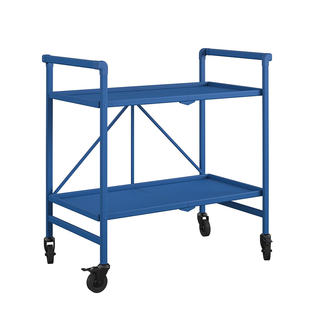 Outdoor Folding Serving Cart with 2 Shelves - Blue - Solid Shelf