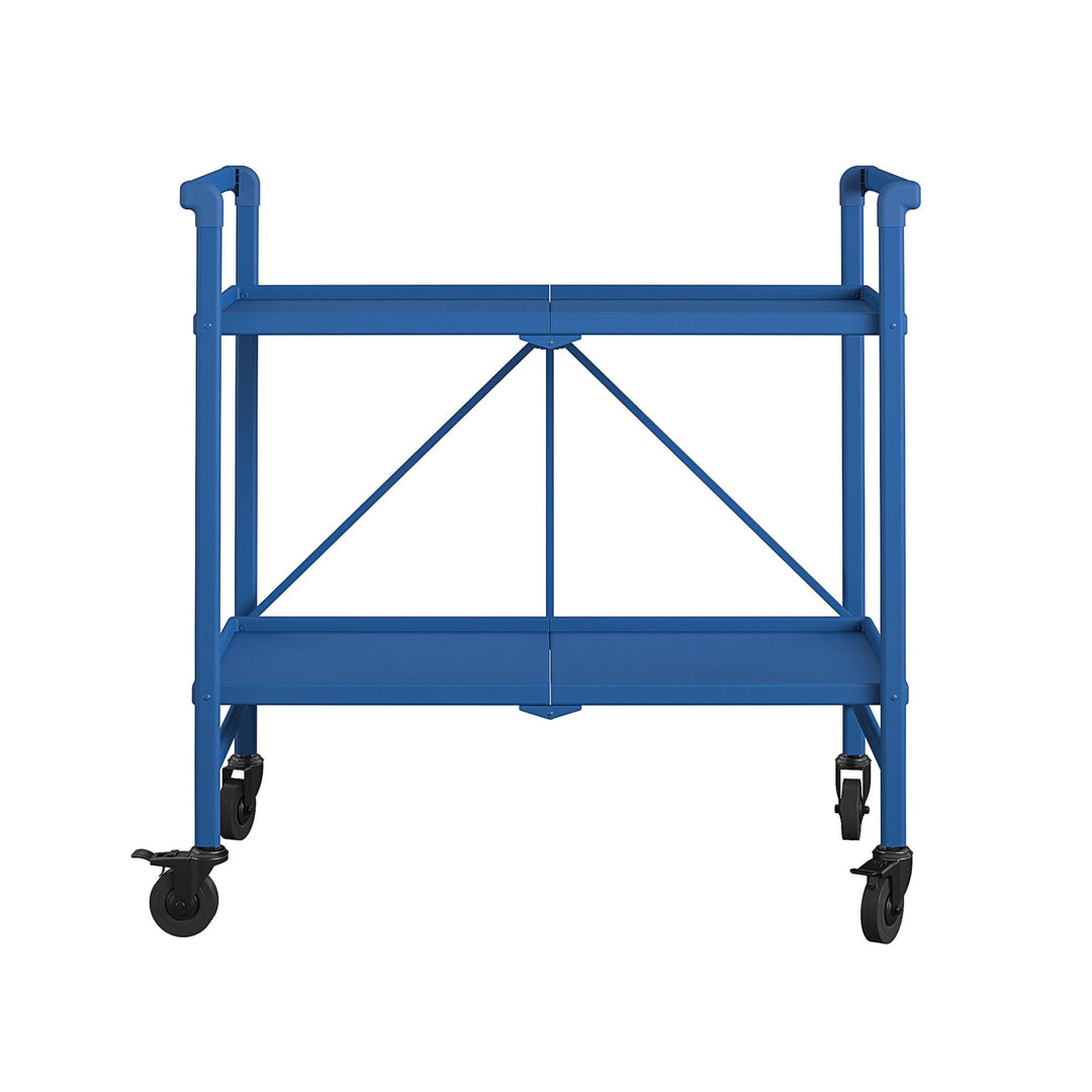 Outdoor Folding Serving Cart with 2 Shelves - Blue - Solid Shelf