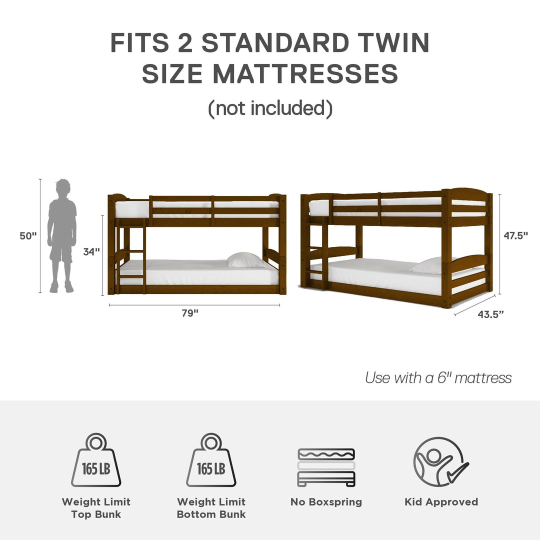 Sierra Twin over Twin Wood Bunk Bed, Converts into 2 Twin Beds - Mocha - Twin-Over-Twin