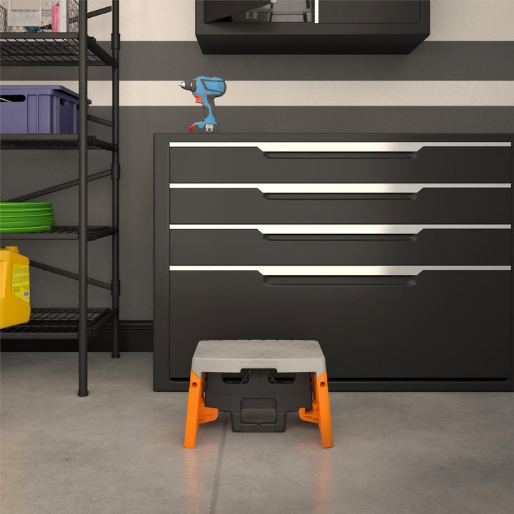 1 Step Plastic Folding Step Stool with 300 lb Weight Capacity - Orange