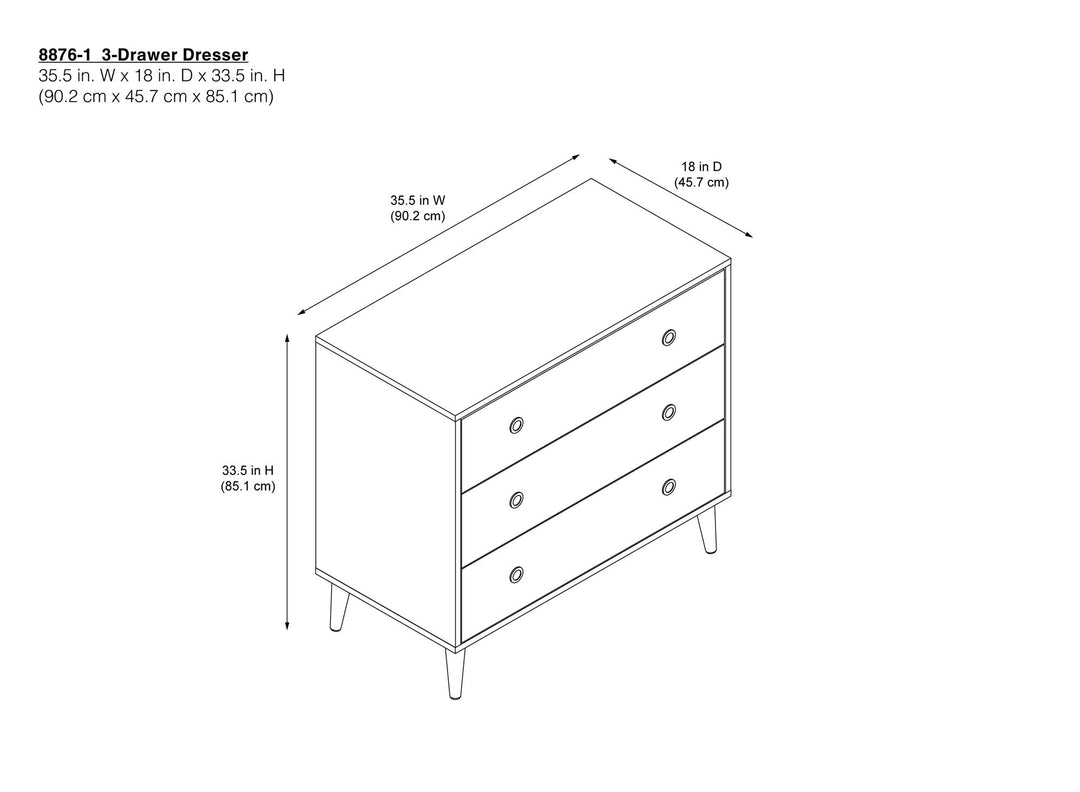 Harper 3-Drawer Storage Dresser - White