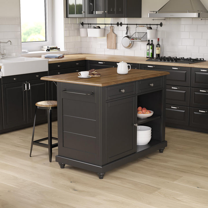 DHP Kelsey Kitchen Island with 2 Stools and Drawers, Black - Black