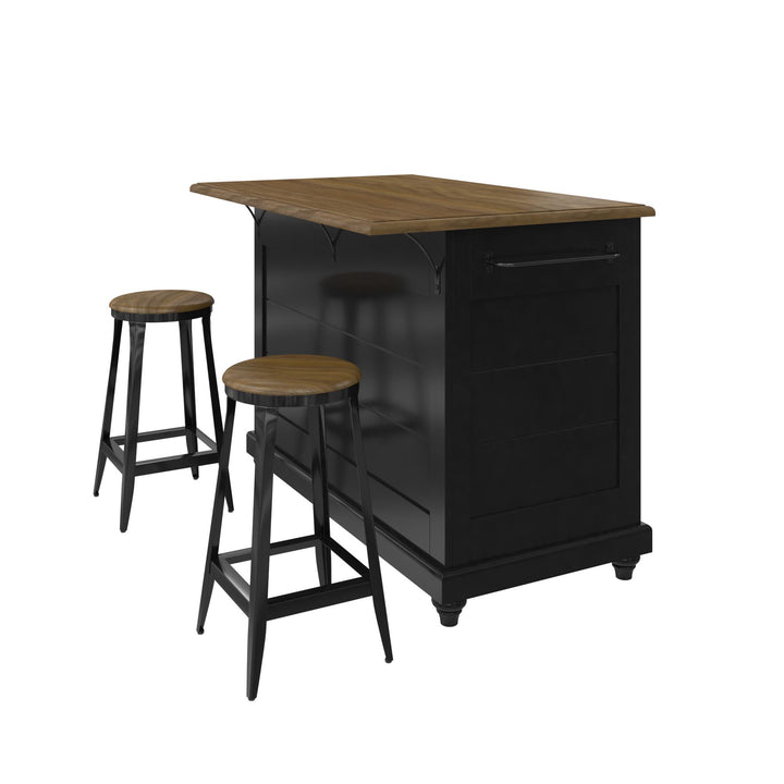 DHP Kelsey Kitchen Island with 2 Stools and Drawers, Black - Black