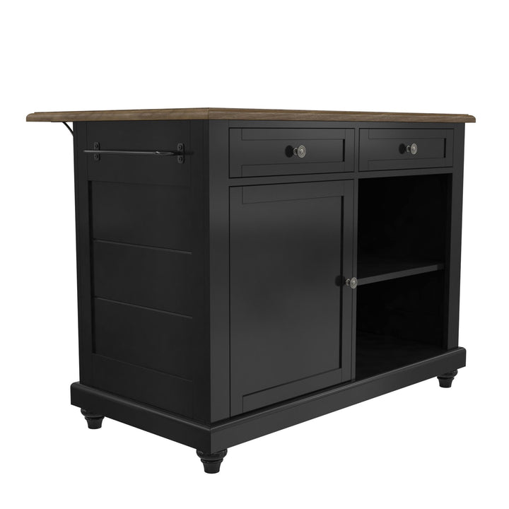 DHP Kelsey Kitchen Island with 2 Stools and Drawers, Black - Black