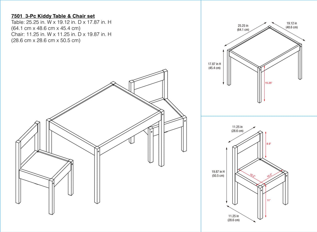Hunter 3-Piece Kiddy Table and Chair Kids Set - White