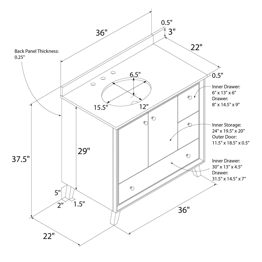 Bleeker 36 Inch Bathroom Vanity - White - 36"