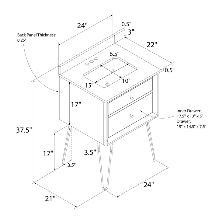 Tribecca 24 Inch Floating Wall Mounted Bathroom Vanity - Gray - 24"