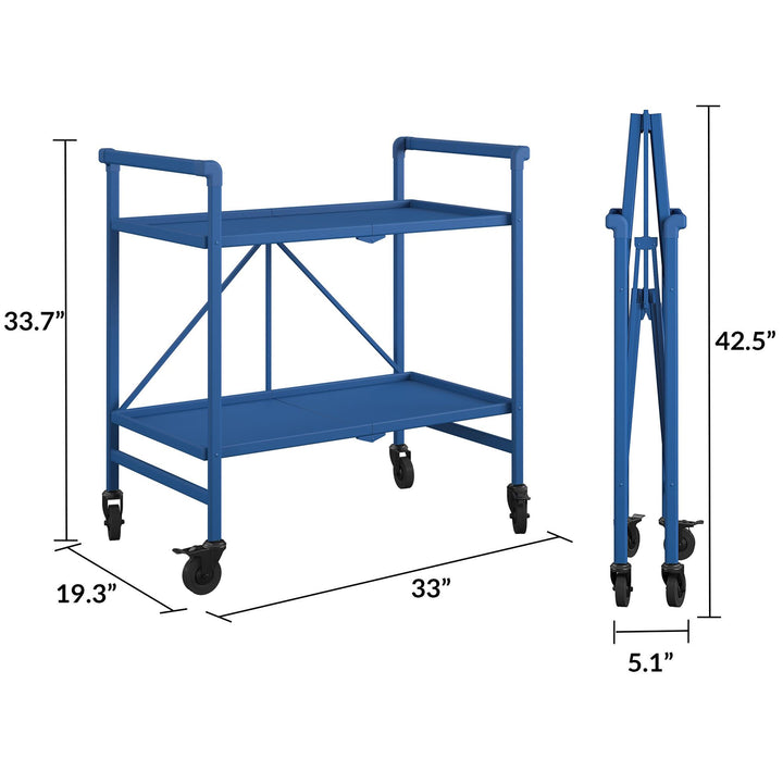 Outdoor Folding Serving Cart with 2 Shelves - Blue - Solid Shelf