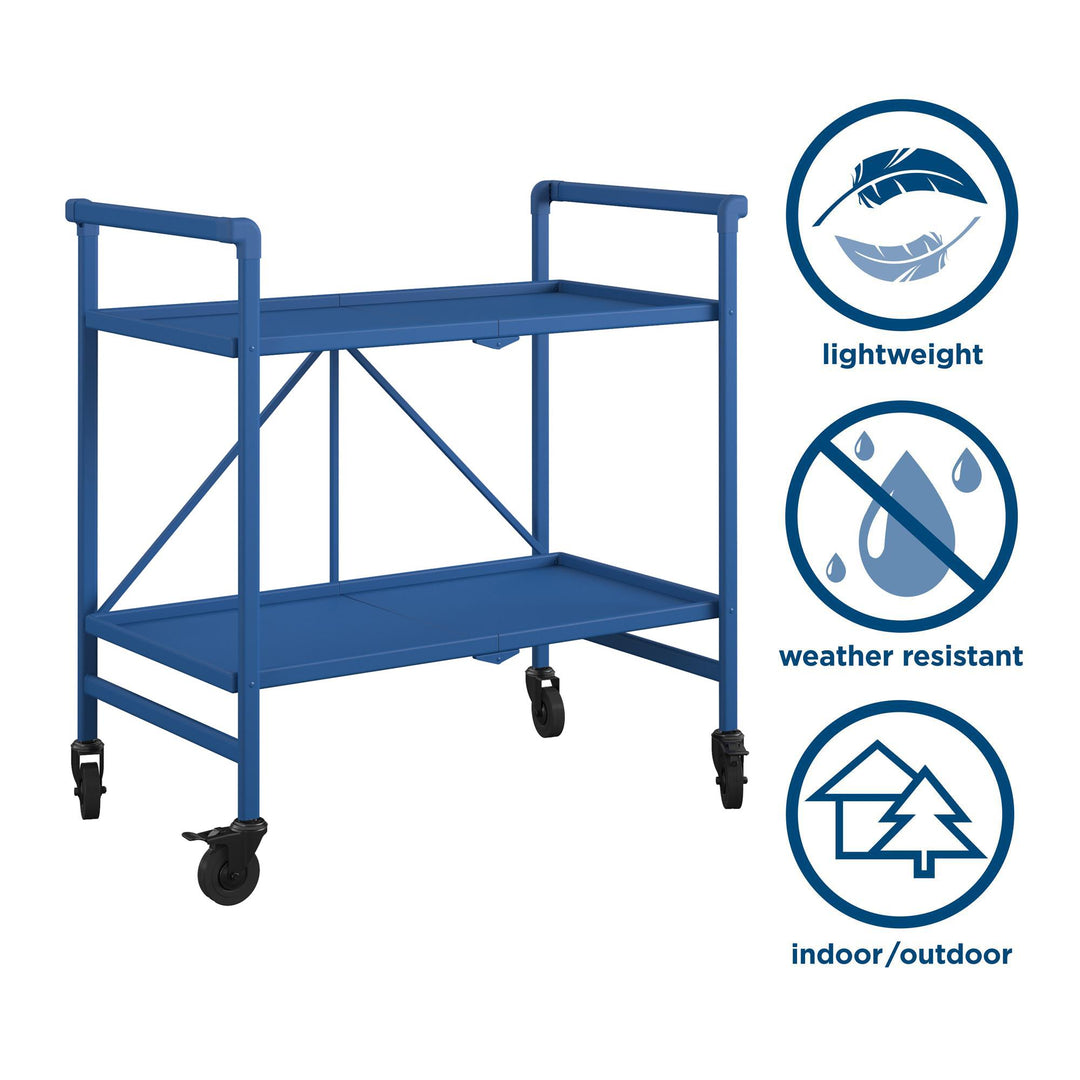 Outdoor Folding Serving Cart with 2 Shelves - Blue - Solid Shelf