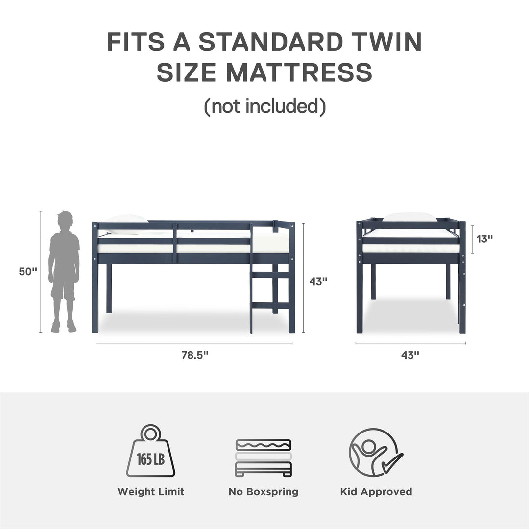 Milton Junior Twin Size Wooden Espresso Loft Bed for Kids - Blue