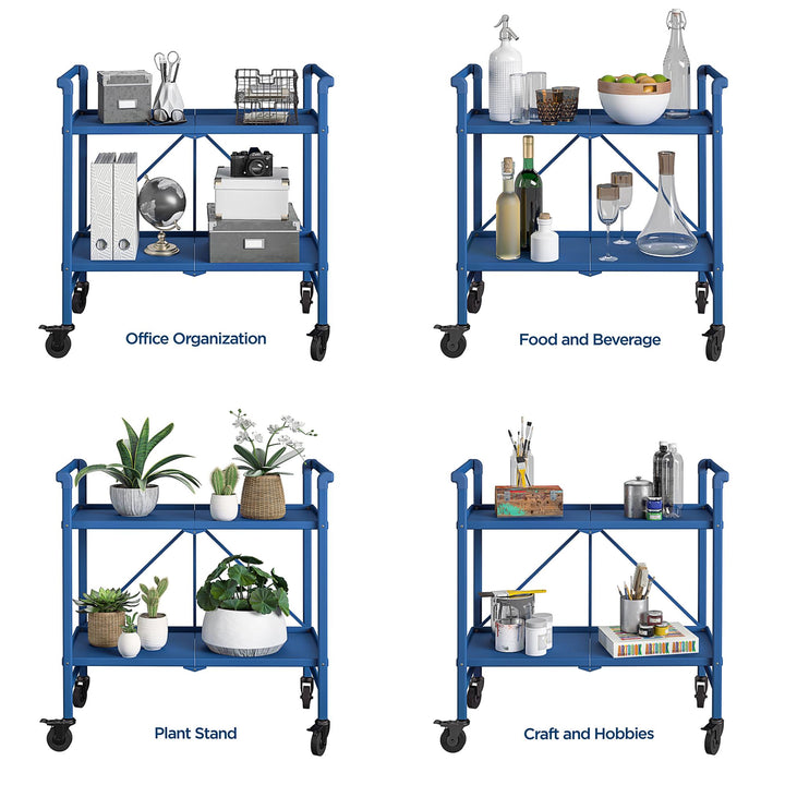 Outdoor Folding Serving Cart with 2 Shelves - Blue - Solid Shelf