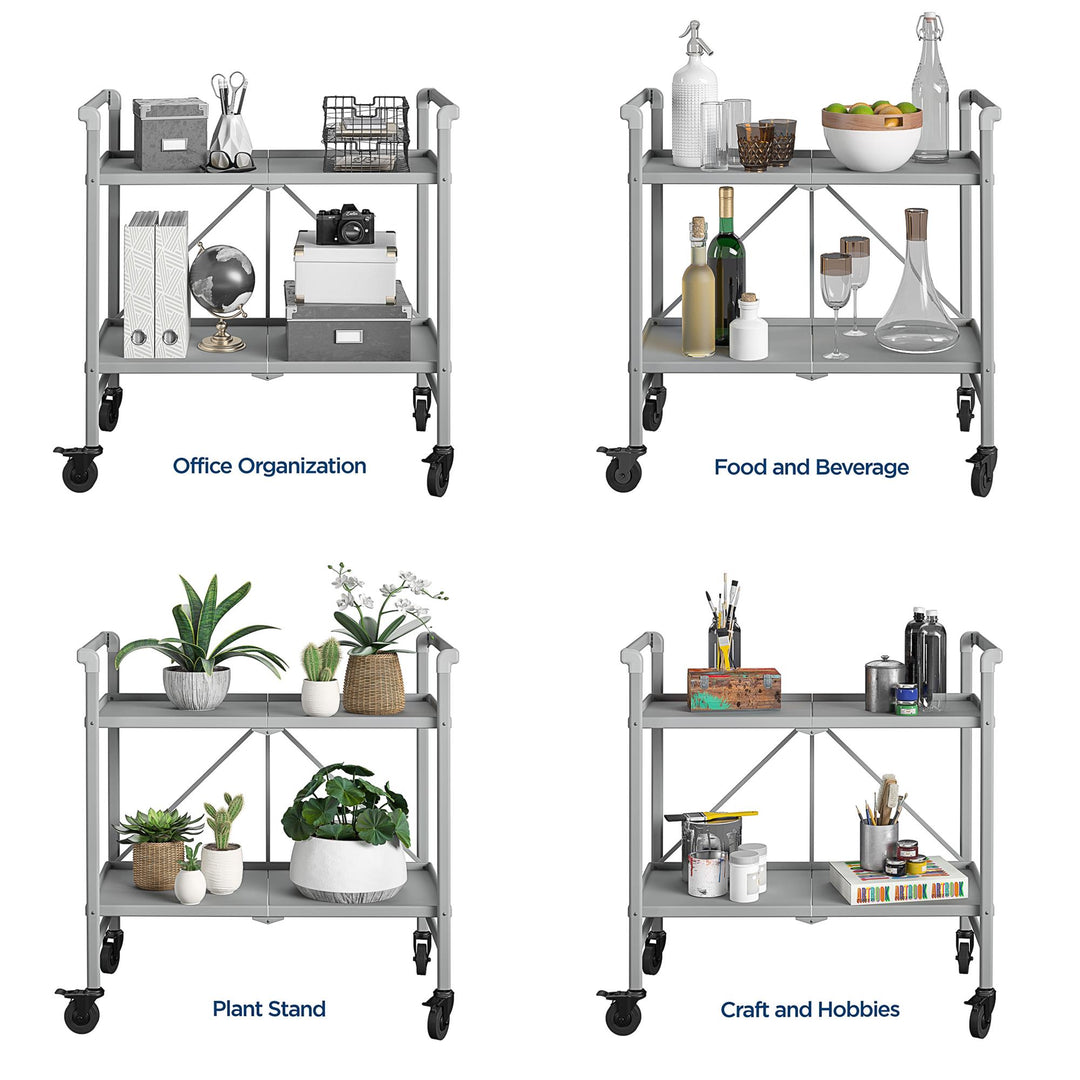 Outdoor Folding Serving Cart with 2 Shelves - Silver - Solid Shelf