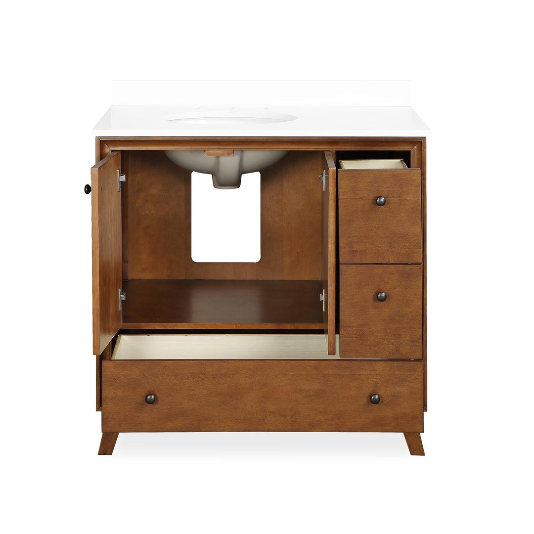 Bleeker Solid Wood Bathroom Vanity with Pre-Installed Oval Porcelain Sink - Chocolate - 36"