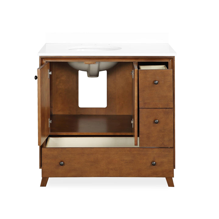 Bleeker Solid Wood Bathroom Vanity with Pre-Installed Oval Porcelain Sink - Chocolate - 36"