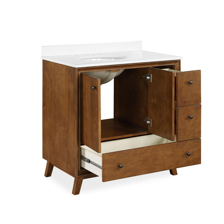 Bleeker Solid Wood Bathroom Vanity with Pre-Installed Oval Porcelain Sink - Chocolate - 36"