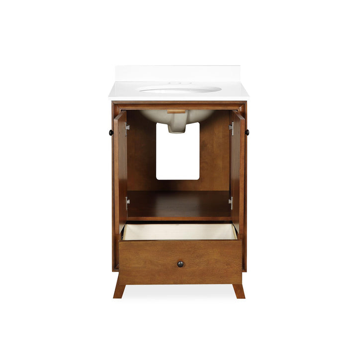Bleeker Solid Wood Bathroom Vanity with Pre-Installed Oval Porcelain Sink - Chocolate - 24"