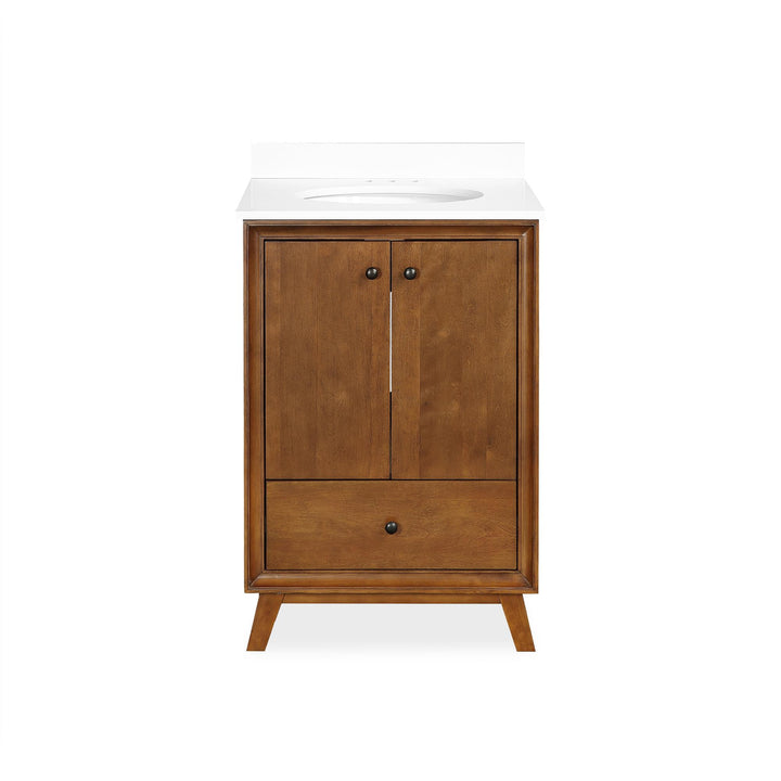 Bleeker Solid Wood Bathroom Vanity with Pre-Installed Oval Porcelain Sink - Chocolate - 24"