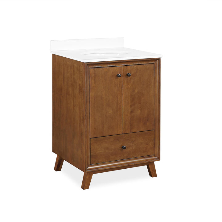 Bleeker Solid Wood Bathroom Vanity with Pre-Installed Oval Porcelain Sink - Chocolate - 24"