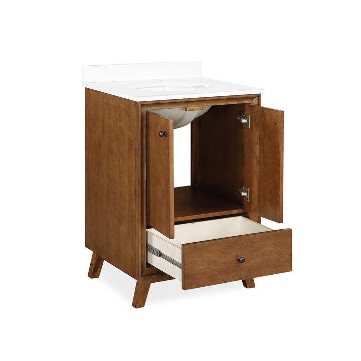 Bleeker Solid Wood Bathroom Vanity with Pre-Installed Oval Porcelain Sink - Chocolate - 24"