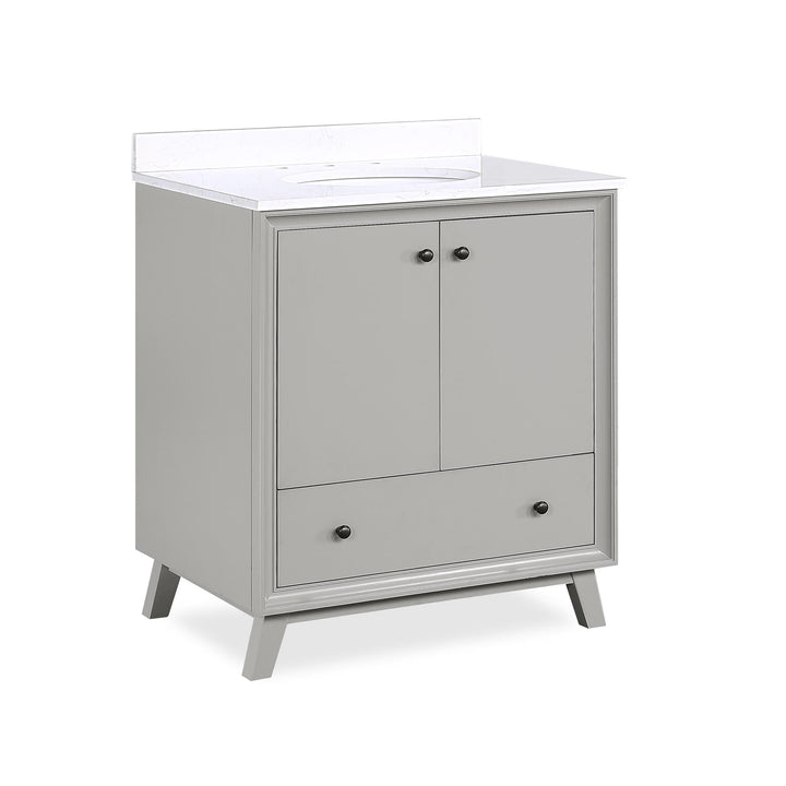 Bleeker Solid Wood Bathroom Vanity with Pre-Installed Oval Porcelain Sink - Gray - 30"