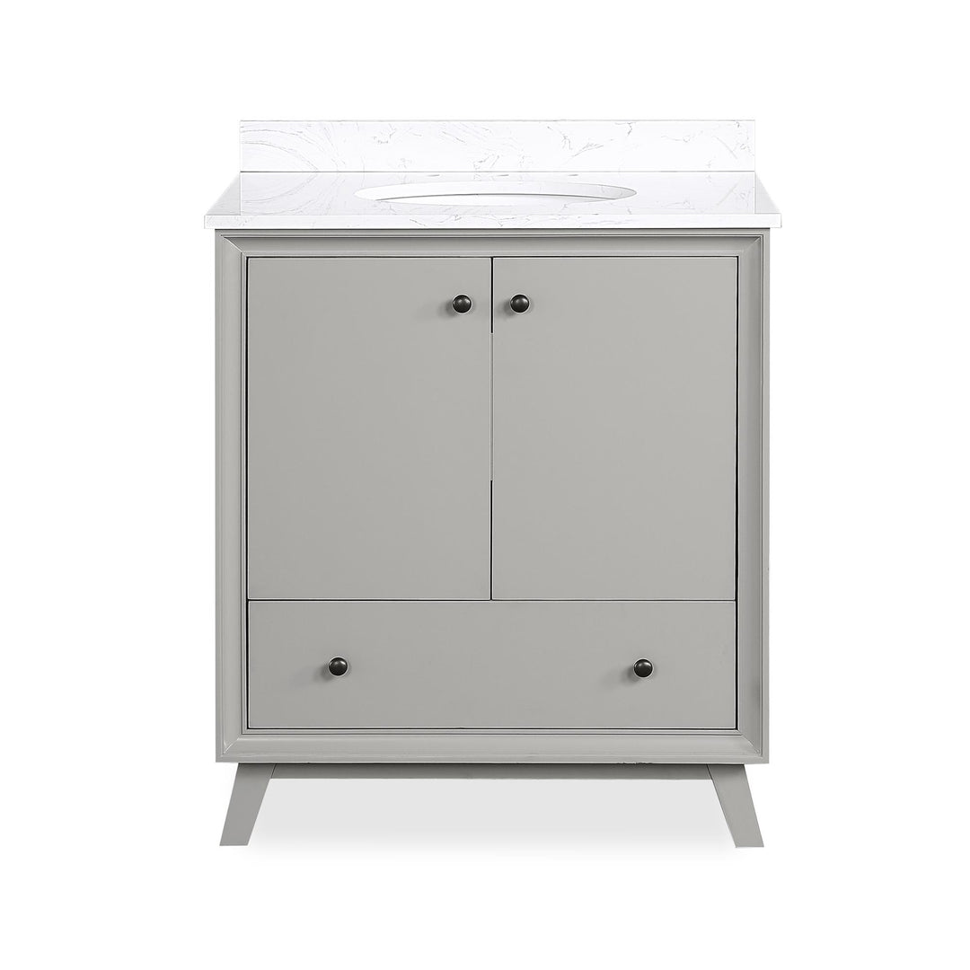 Bleeker Solid Wood Bathroom Vanity with Pre-Installed Oval Porcelain Sink - Gray - 30"