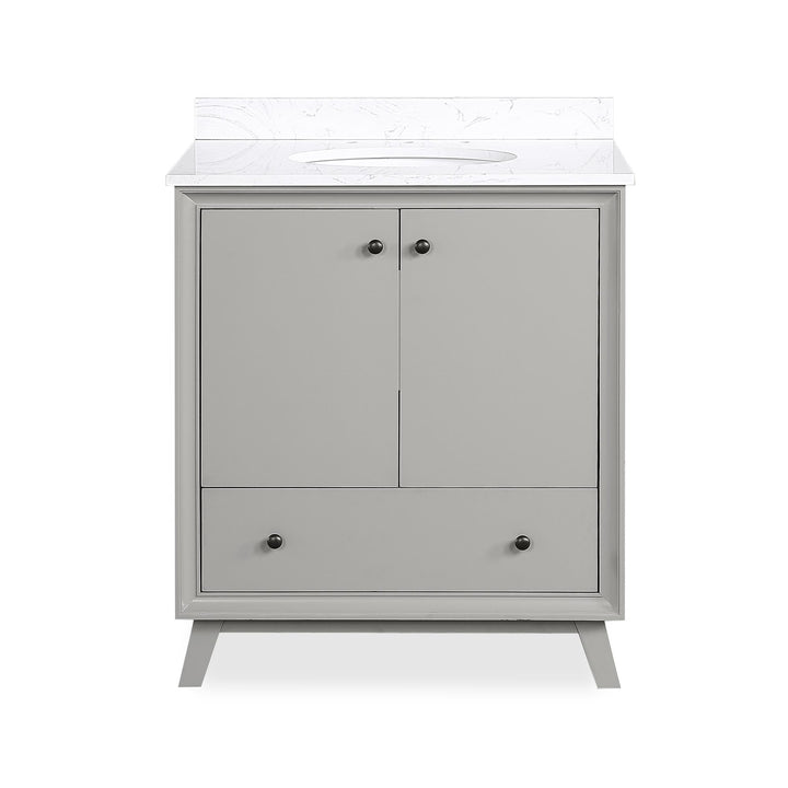 Bleeker Solid Wood Bathroom Vanity with Pre-Installed Oval Porcelain Sink - Gray - 30"