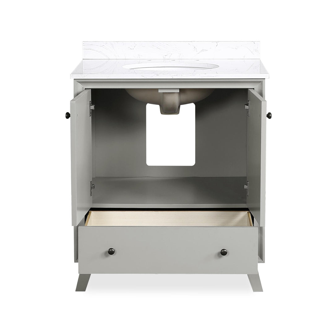 Bleeker Solid Wood Bathroom Vanity with Pre-Installed Oval Porcelain Sink - Gray - 30"