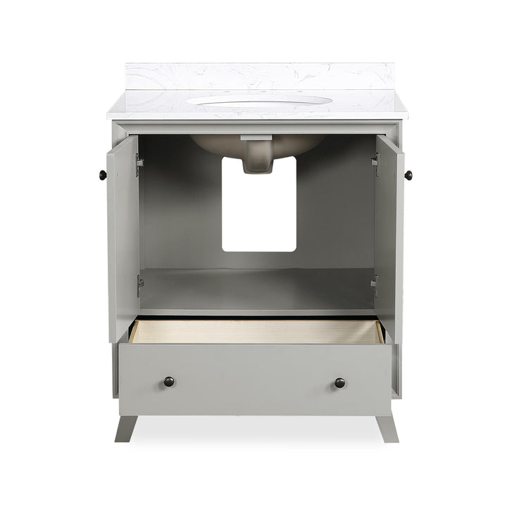 Bleeker Solid Wood Bathroom Vanity with Pre-Installed Oval Porcelain Sink - Gray - 30"