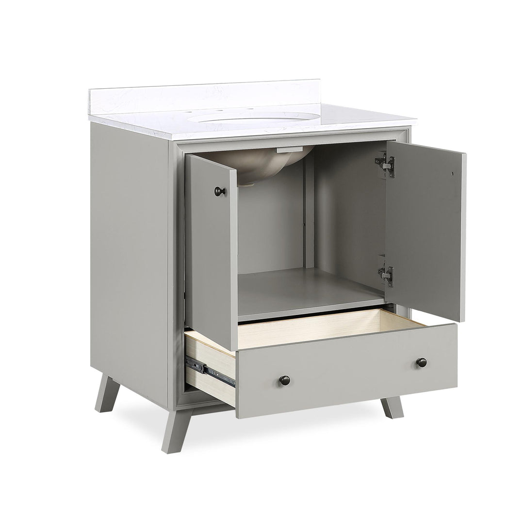Bleeker Solid Wood Bathroom Vanity with Pre-Installed Oval Porcelain Sink - Gray - 30"