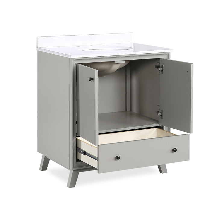 Bleeker Solid Wood Bathroom Vanity with Pre-Installed Oval Porcelain Sink - Gray - 30"